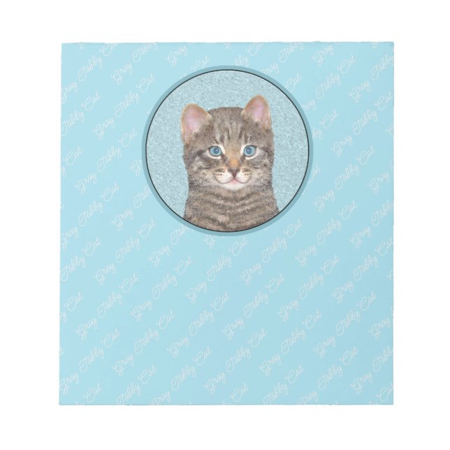 Gray Tabby Cat Painting - Niedliche Original Cat A Notizblock (Vorderseite)