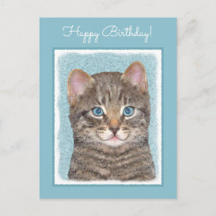 Gray Tabby Cat Painting - Niedliche Original Cat A Postkarte