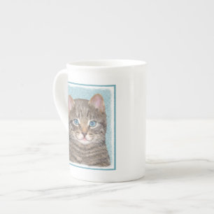 Gray Tabby Cat Painting - Niedliche Original Cat A Prozellantasse