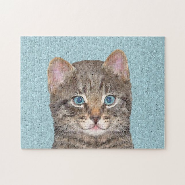 Gray Tabby Cat Painting - Niedliche Original Cat A Puzzle (Horizontal)