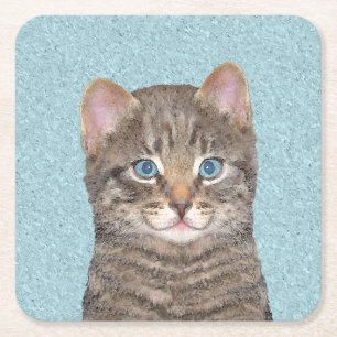 Gray Tabby Cat Painting - Niedliche Original Cat A Rechteckiger Pappuntersetzer