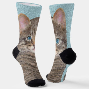 Gray Tabby Cat Painting - Niedliche Original Cat A Socken