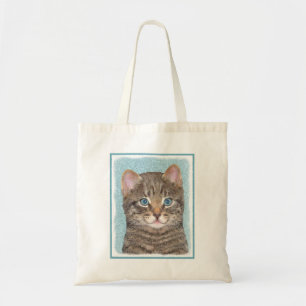 Gray Tabby Cat Painting - Niedliche Original Cat A Tragetasche