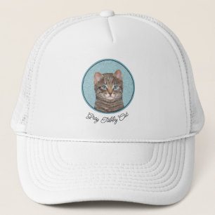 Gray Tabby Cat Painting - Niedliche Original Cat A Truckerkappe