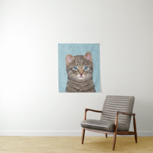 Gray Tabby Cat Painting - Niedliche Original Cat A Wandteppich