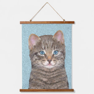 Gray Tabby Cat Painting - Niedliche Original Cat A Wandteppich Mit Holzrahmen