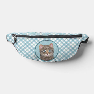 Gray Tabby Cat Portrait Malerei Niedliche Kunst Bauchtasche