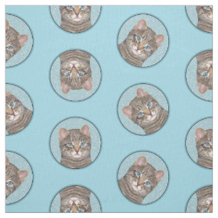 Gray Tabby Cat Portrait Malerei Niedliche Kunst Stoff