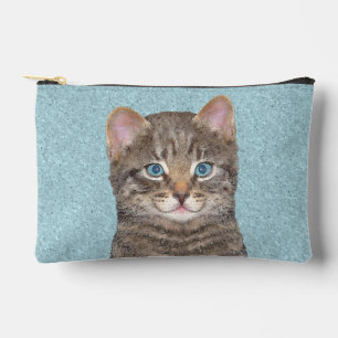 Gray Tabby Cat Portrait Malerei Niedliche Kunst Zubehörtasche
