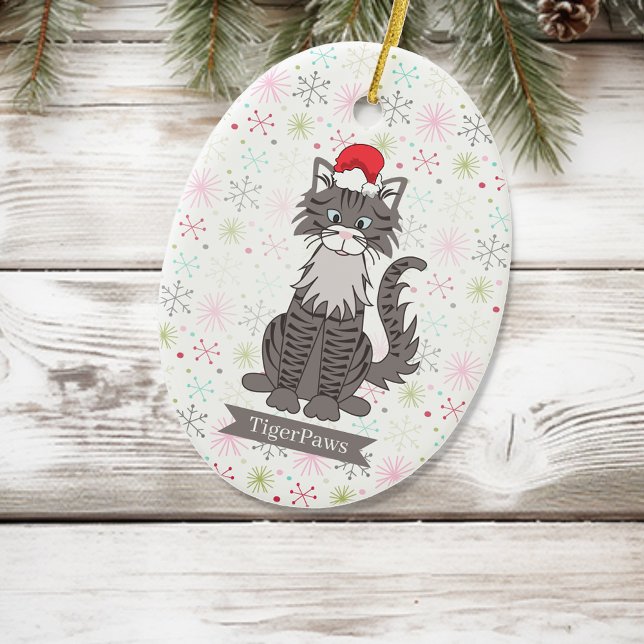 Gray Tabby Cat Weihnachtsmann Ornament (Von Creator hochgeladen)