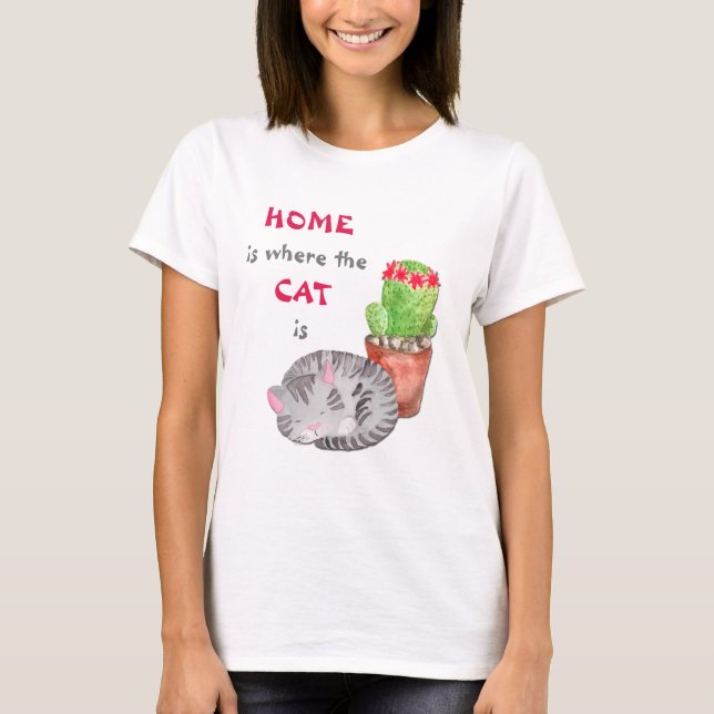 Gray Tabby Cat Zuhause T-Shirt (Vorderseite)