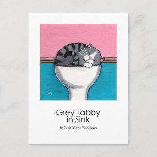 Gray Tabby in Sink | Postkarte für Katzen