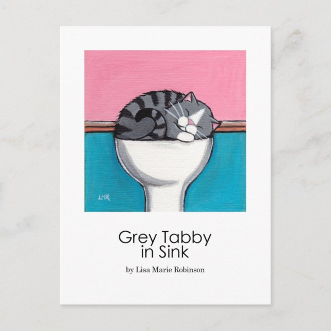 Gray Tabby in Sink | Postkarte für Katzen (Vorderseite)