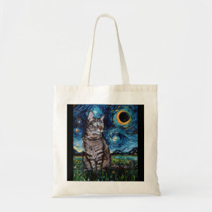 Gray Tabby Tiger Katzenjung Starry Night Moon and Tragetasche