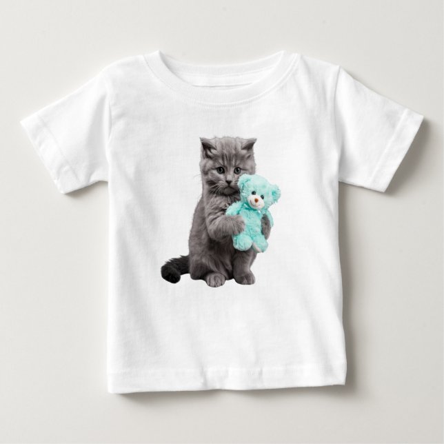 Gray Tabby und Teddy Bear Baby T-shirt (Vorderseite)