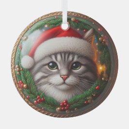 Gray Tabby Weihnachtsmannmütze Glasfaser Ornament Aus Glas