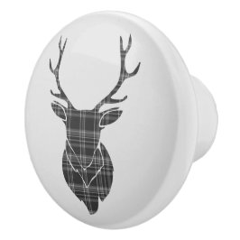 Gray Tartan Stag Head Antler Rustikal Keramikknauf