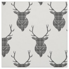 Gray Tartan Stag Head Antler Rustikales Muster Stoff