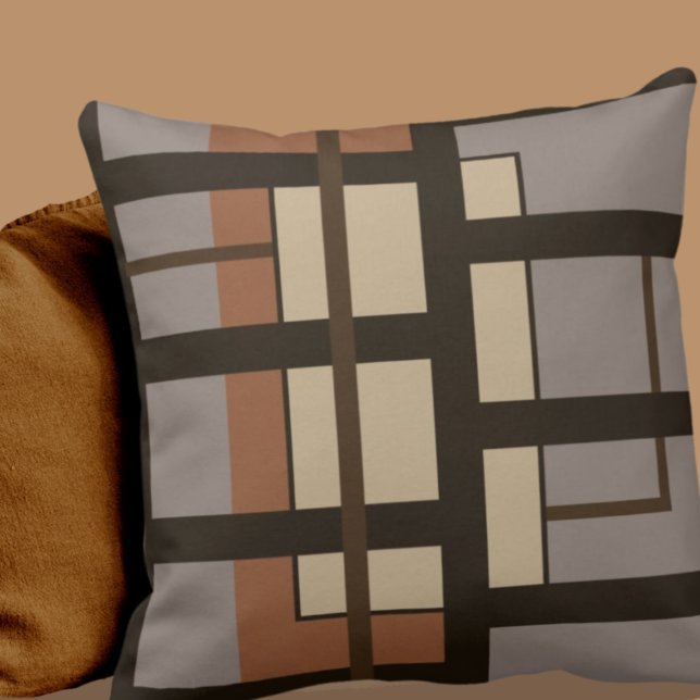 Gray Taupe Dark Brown & Beige Geometric Design Kissen (Von Creator hochgeladen)