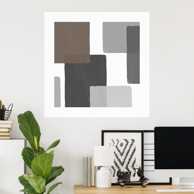 Gray Taupe White Geometric Modern Minimalistisch Poster (Heimbüro)