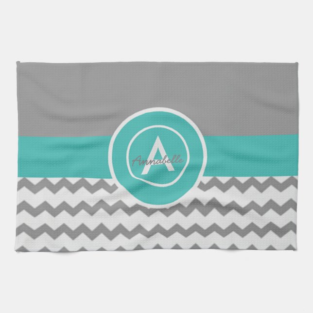 Gray Teal Chevron Handtuch (Horizontal)