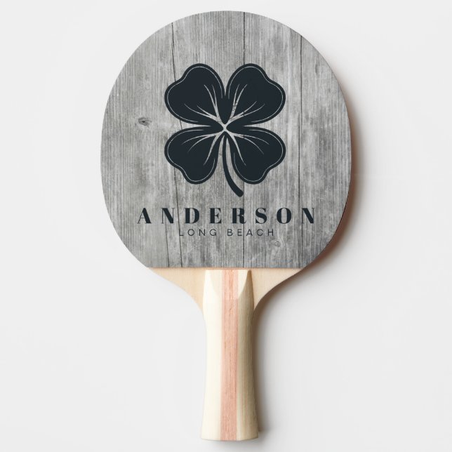 Gray Timber Four Leaf Clover with Name Tischtennis Schläger (Vorderseite)