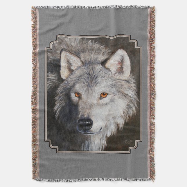 Gray Timber Wolf Face Portrait Decke (Vorderseite Vertikal)
