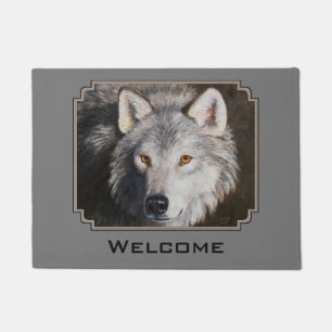 Gray Timber Wolf Face Portrait Fußmatte
