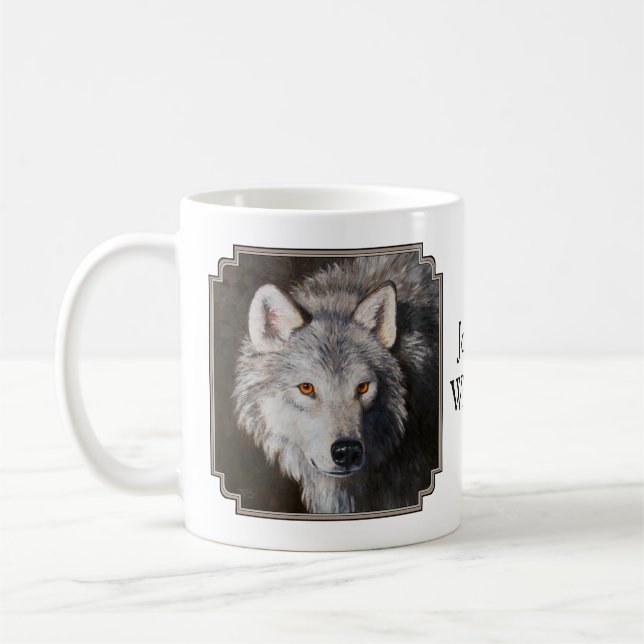 Gray Timber Wolf Face Portrait Kaffeetasse (Links)