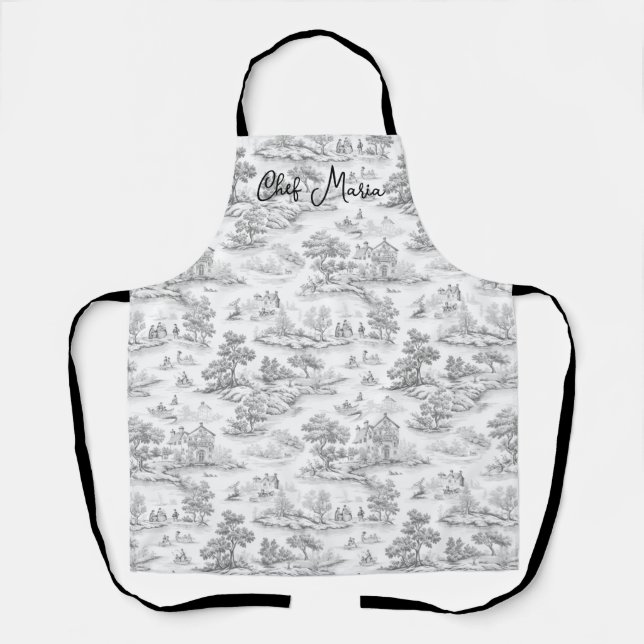 Gray Toile de Jouy Cooking & Baking Geschenk Küche Schürze (Vorderseite)