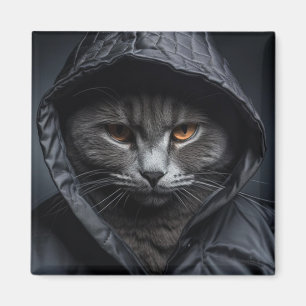 Gray Tom Cat Wearing Hoodie Jacket Magnet