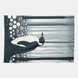 Gray Tones Dark Night Geometry Pinguin Forest Geschirrtuch