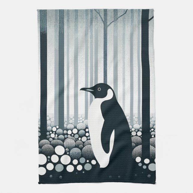 Gray Tones Dark Night Geometry Pinguin Forest Geschirrtuch (Vertikal)