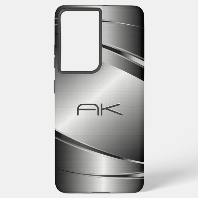 Gray Tones Stainless Steel Metalli Look- Monogram Samsung Galaxy Hülle (Rückseite)