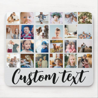 Gray trendy 24 Foto Grid benutzerdefinierter Text Mousepad