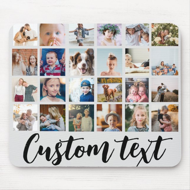 Gray trendy 24 Foto Grid benutzerdefinierter Text  Mousepad (Vorne)