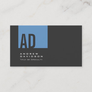 Gray Trendy Blue Strip Monogram Business Card Visitenkarte