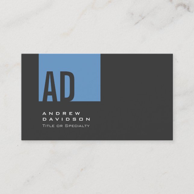 Gray Trendy Blue Strip Monogram Business Card Visitenkarte (Vorderseite)