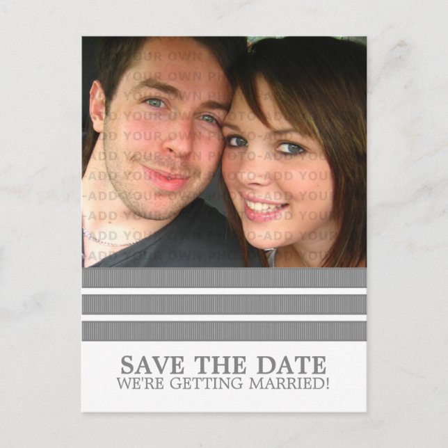 Gray Triple Stripe Save the Date Postkarte (Vorderseite)
