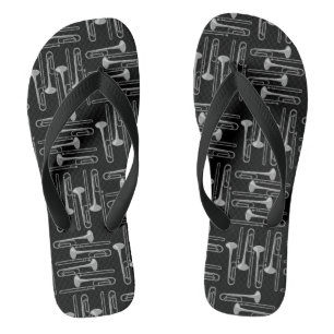 Gray Trombone Crosshatch Black Pattern Flip Flops
