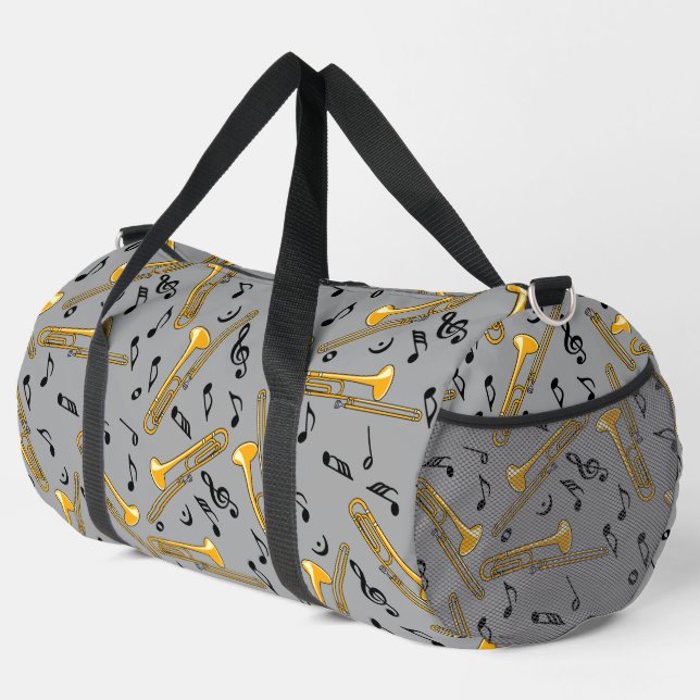 Gray Trombone Crosshatch Pattern Duffle Bag (Rechte Ecke)