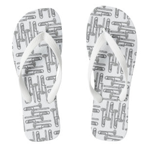 Gray Trombone Crosshatch White Pattern Flip Flops