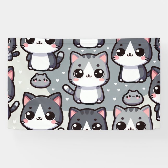 Gray Tuxedo Cats Banner (Horizontal)