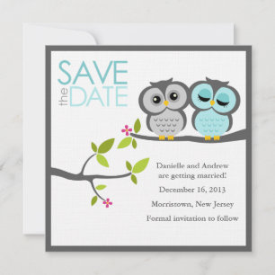 Gray und Aqua Owls Wedding Save the Date