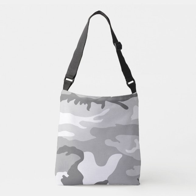 Gray Urban Military Camouflage Pattern Tragetaschen Mit Langen Trägern (Vorderseite)