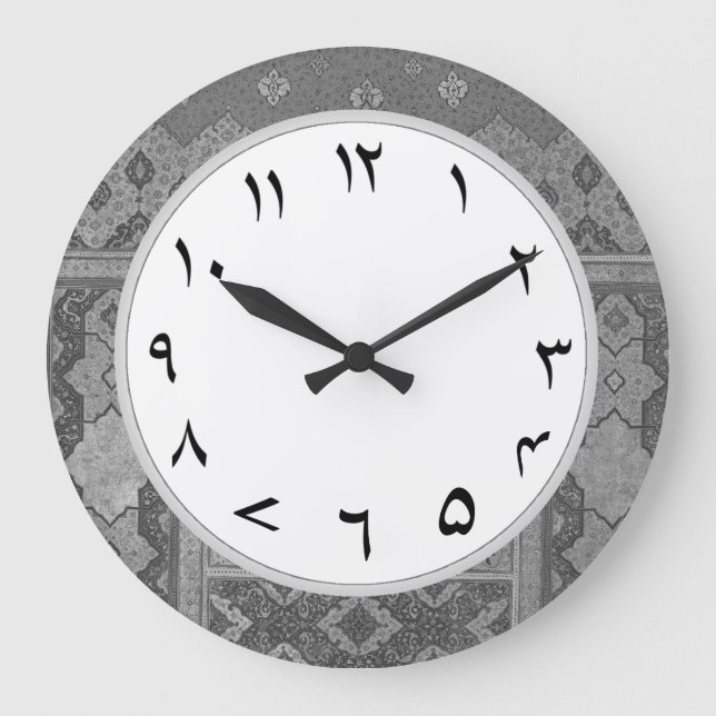 Gray Urdu Numbers Uhrennummern Große Wanduhr (Vorderseite)
