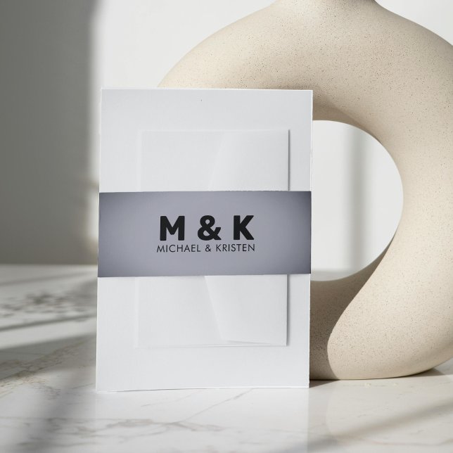 Gray Vignette Monogram Wedding Einladungsbanderole (Grey Vignette Monogram Wedding Invitation Belly Band)