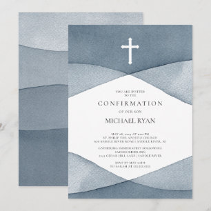 Gray Watercolor Boys Confirmation Einladung