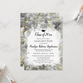 Gray Watercolor Gold Spritzer Graduation Party Einladung