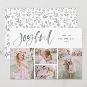 Gray Watercolor Joyful Christmas Modern Collage Feiertagskarte